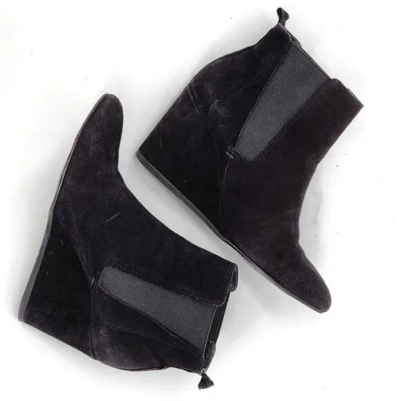 LANVIN Suede Wedge Ankle Booties Black - Picture 9 of 12